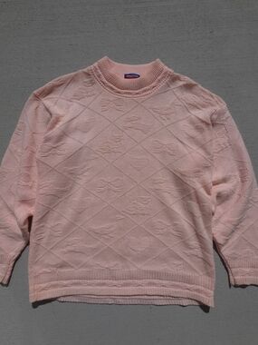 Vintage Glamour Knit Women's Sweater S Pastel Pink 80s Cottagecore Grandma